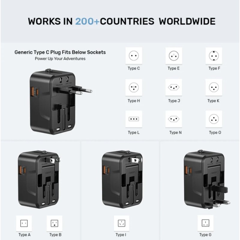 Buy Unitek Universal Travel Charger - P1120A - 20W USBC+USBA Black in Cyprus, Nicosia, Limassol, Larnaka, Pafos