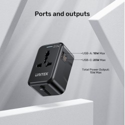 Buy Unitek Universal Travel Charger - P1120A - 20W USBC+USBA Black in Cyprus, Nicosia, Limassol, Larnaka, Pafos