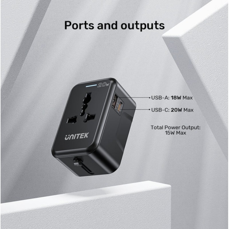 Buy Unitek Universal Travel Charger - P1120A - 20W USBC+USBA Black in Cyprus, Nicosia, Limassol, Larnaka, Pafos