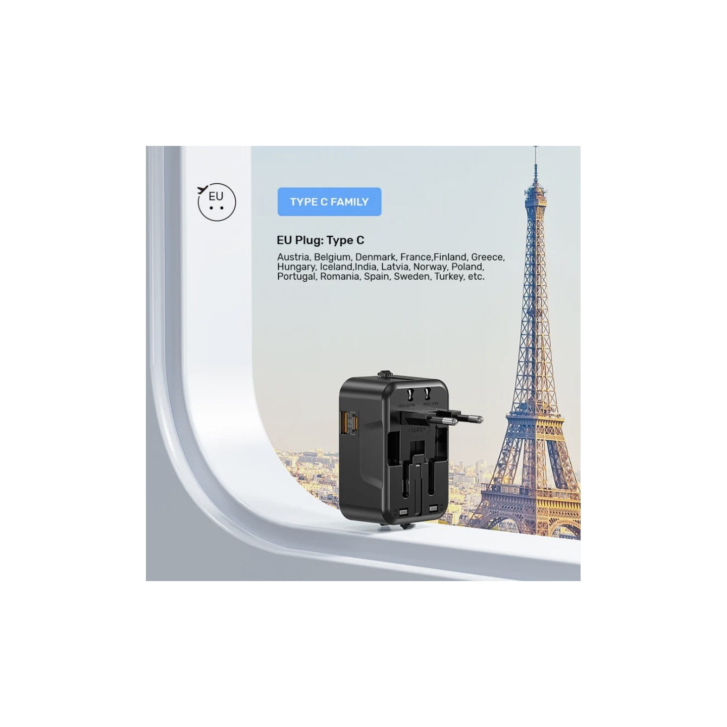 Unitek Universal Travel Charger - P1120A - 20W USBC+USBA Black — Buy in Cyprus with Fast Delivery