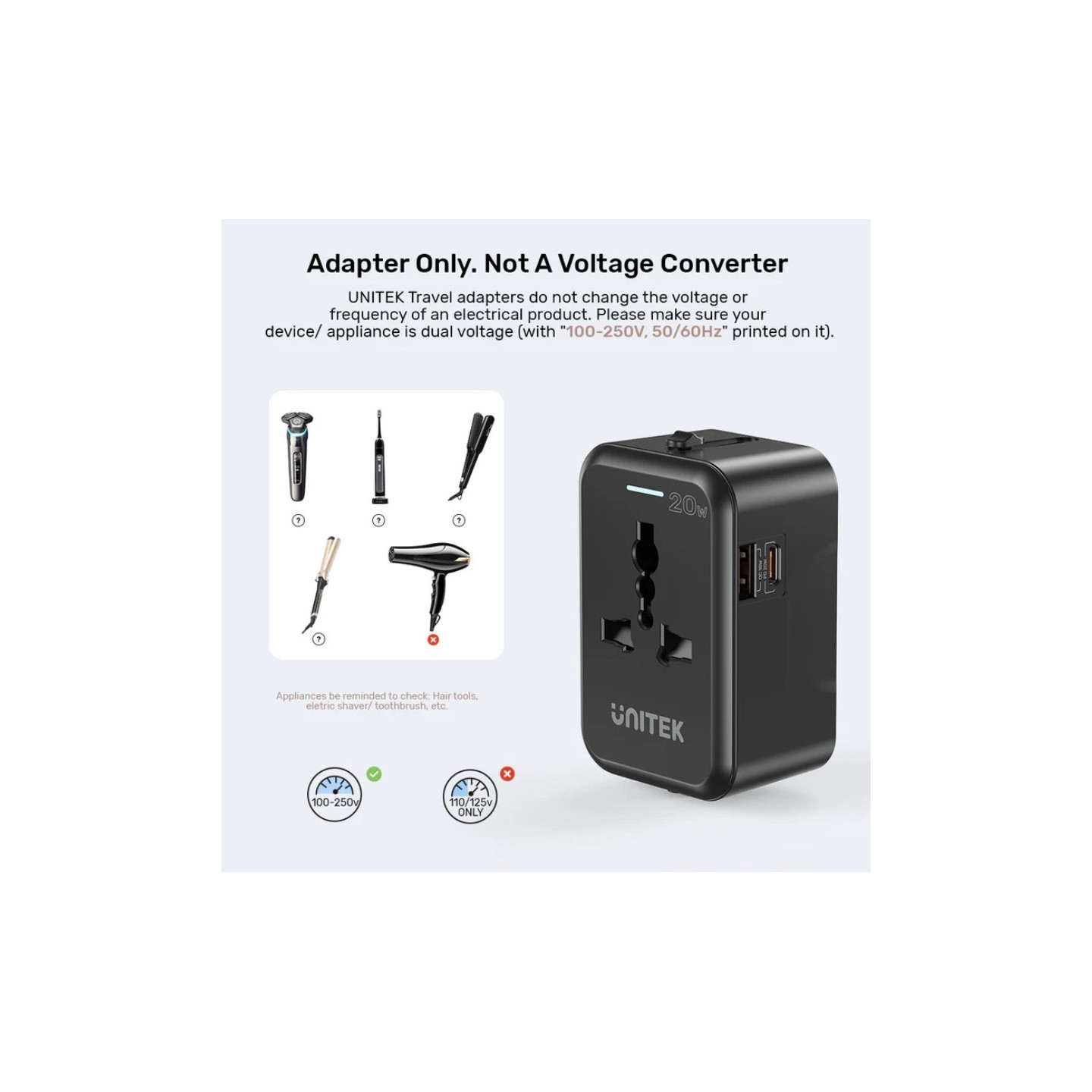 Unitek Universal Travel Charger - P1120A - 20W USBC+USBA Black — Buy in Cyprus with Fast Delivery