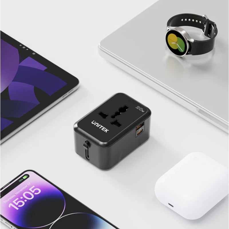 Buy Unitek Universal Travel Charger - P1120A - 20W USBC+USBA Black in Cyprus, Nicosia, Limassol, Larnaka, Pafos