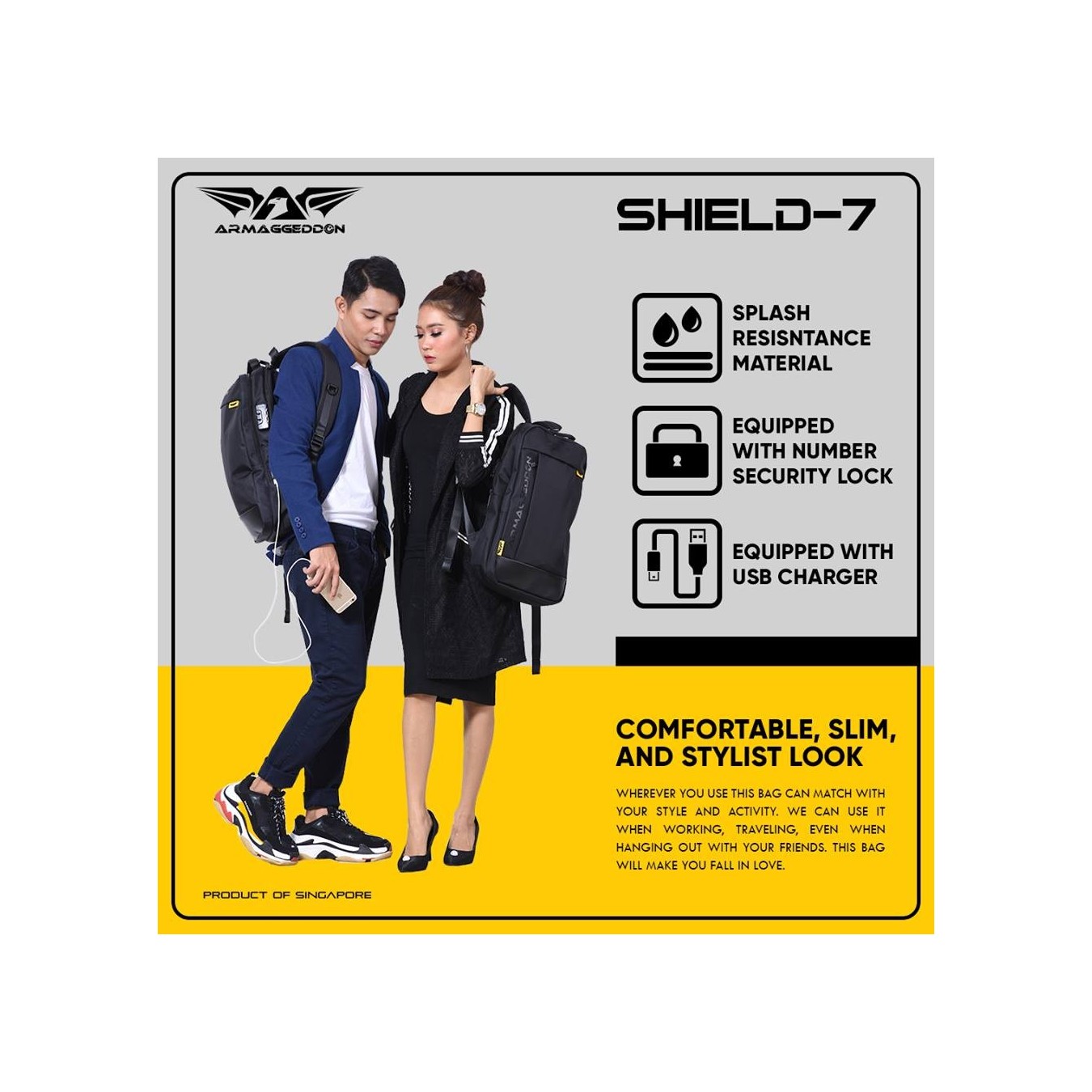 Armaggeddon Shield 7 Anti-Theft Gaming Bag – 15.6" Laptop USB Port | Armenius Store
