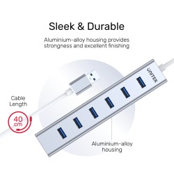 Unitek Y-3090 7-Port USB 3.0 Aluminum Hub w/ 5V2A Adapter — Armenius Store Cyprus