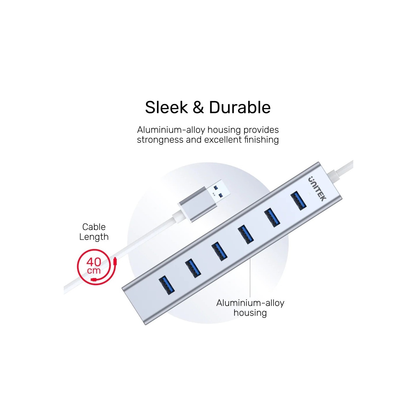 Unitek Y-3090 7-Port USB 3.0 Aluminum Hub w/ 5V2A Adapter — Armenius Store Cyprus