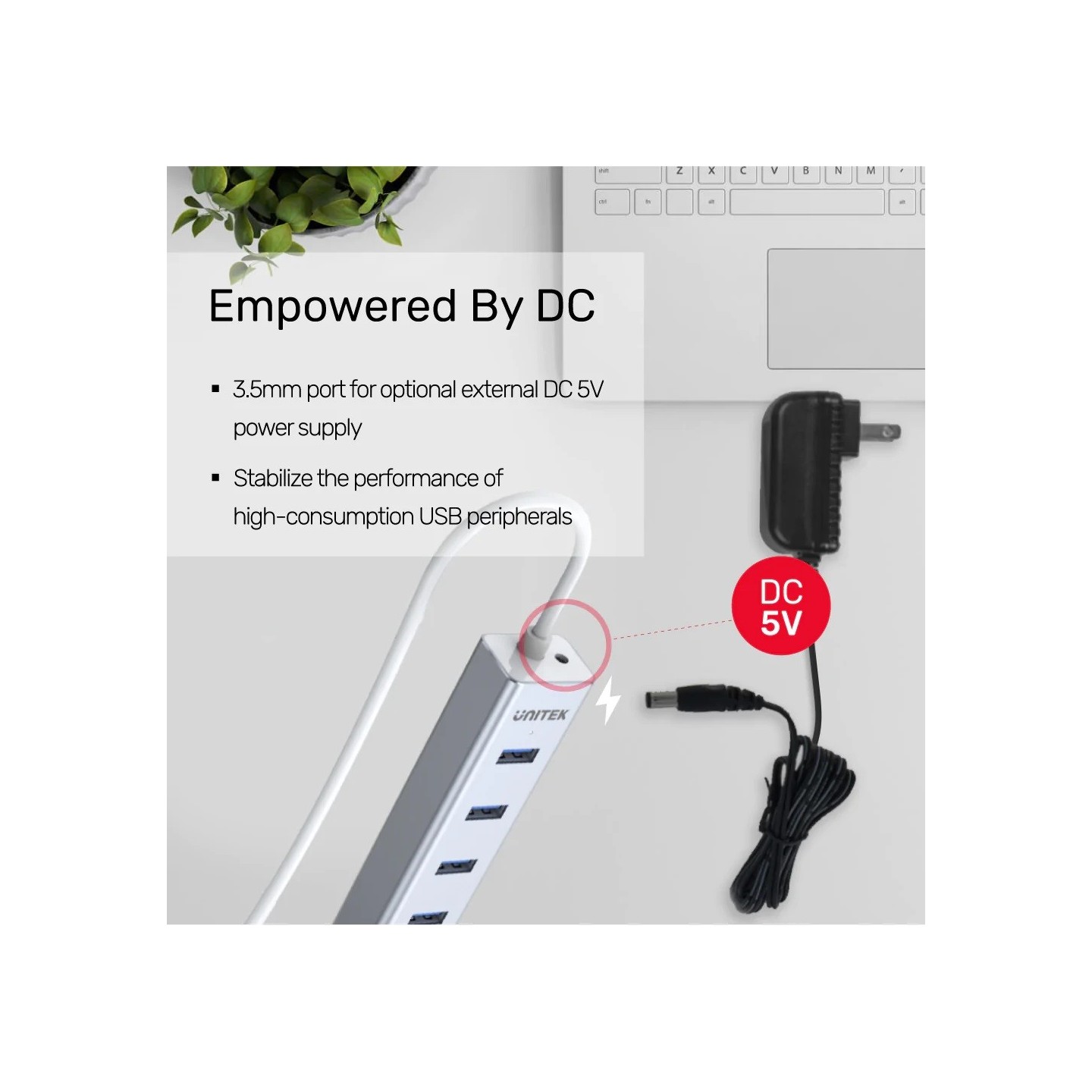 Unitek Y-3090 7-Port USB 3.0 Aluminum Hub w/ 5V2A Adapter — Armenius Store Cyprus