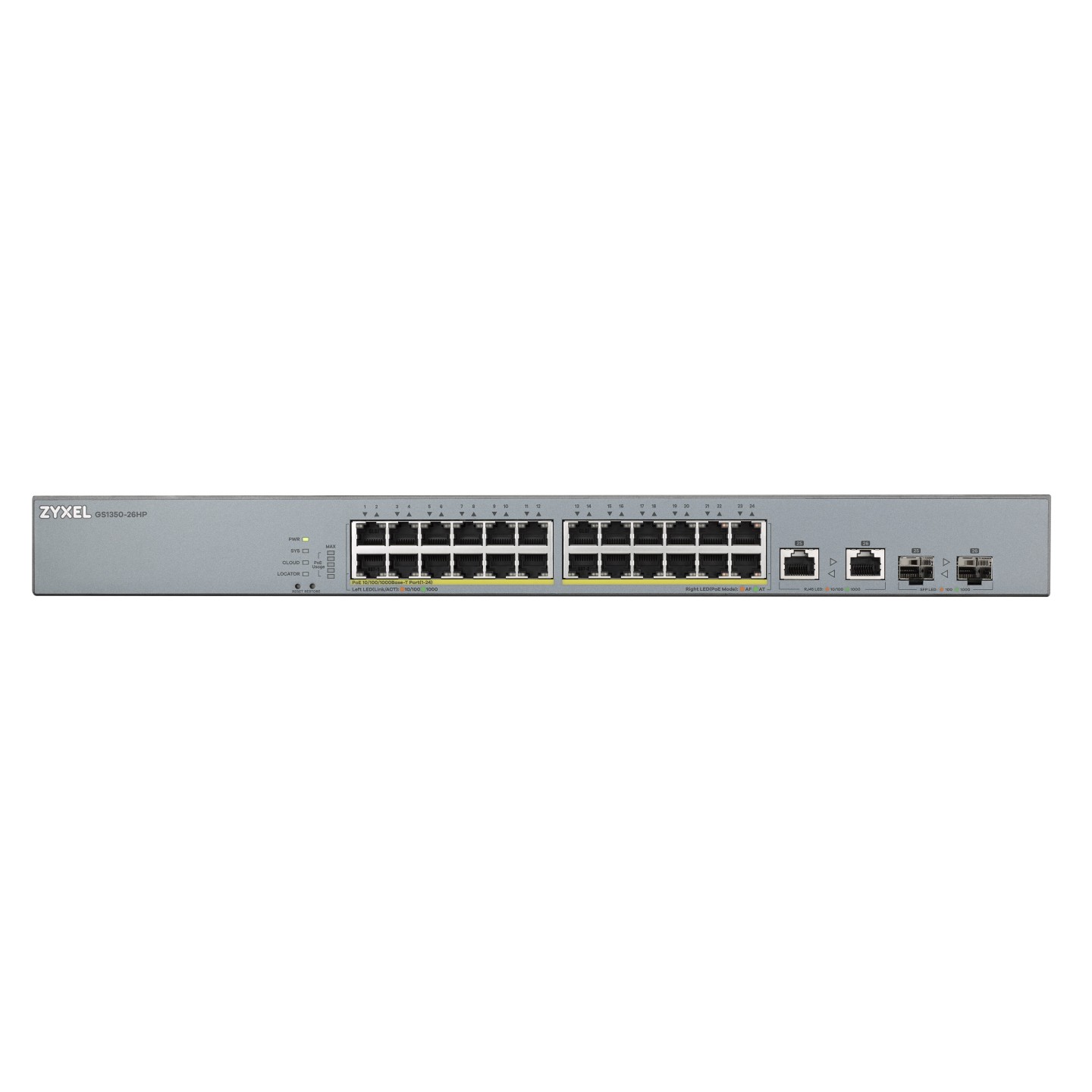 Zyxel Switch PoE Gigabit Managed Cloud CCTV 24PoE + 2RJ45 SFP Combo 375W - GS1350-26HP - UK — Buy in Cyprus with Fast Delivery