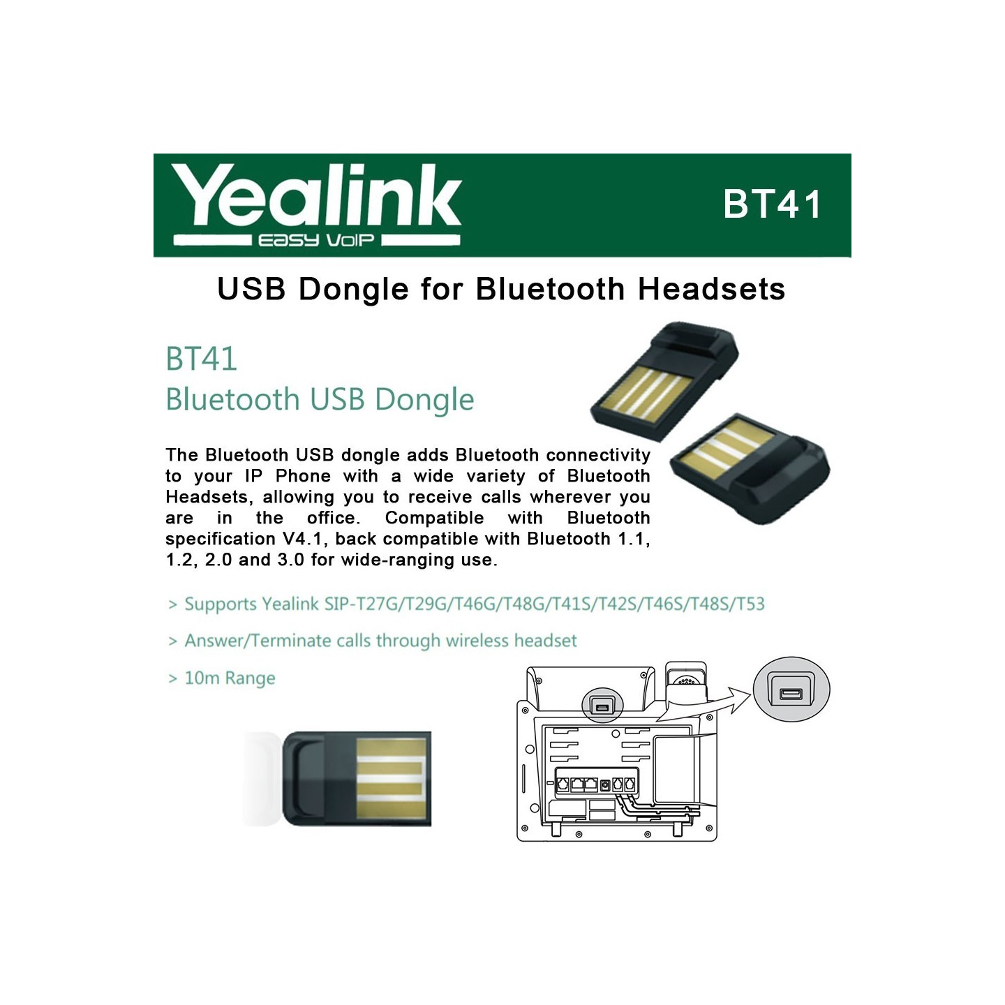Yealink IP Phone Bluetooth USB Dongle - BT41 - v4.1 for T4S T53 IP Phones — Buy in Cyprus with Fast Delivery