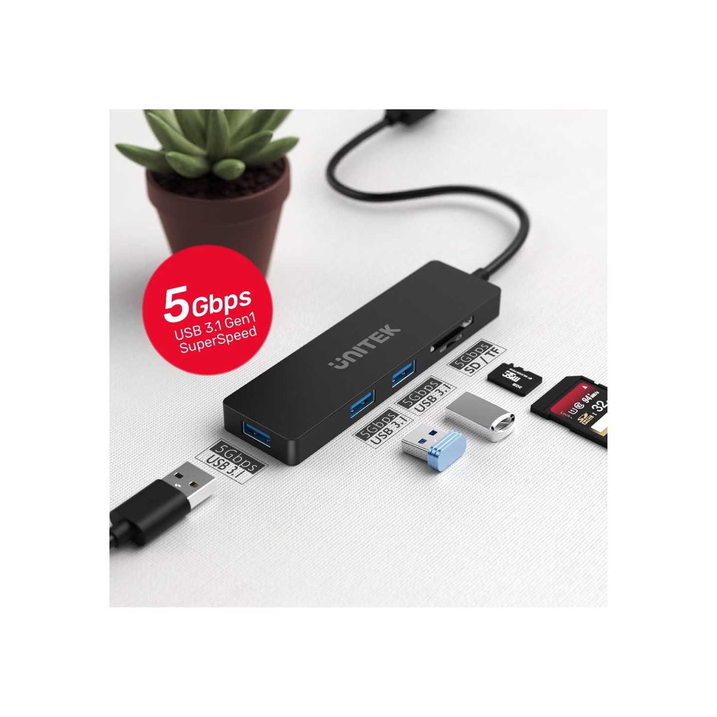 Unitek H1108A USB 3.1 Gen1 3-Port Hub + SD/microSD Reader — Armenius Store Cyprus