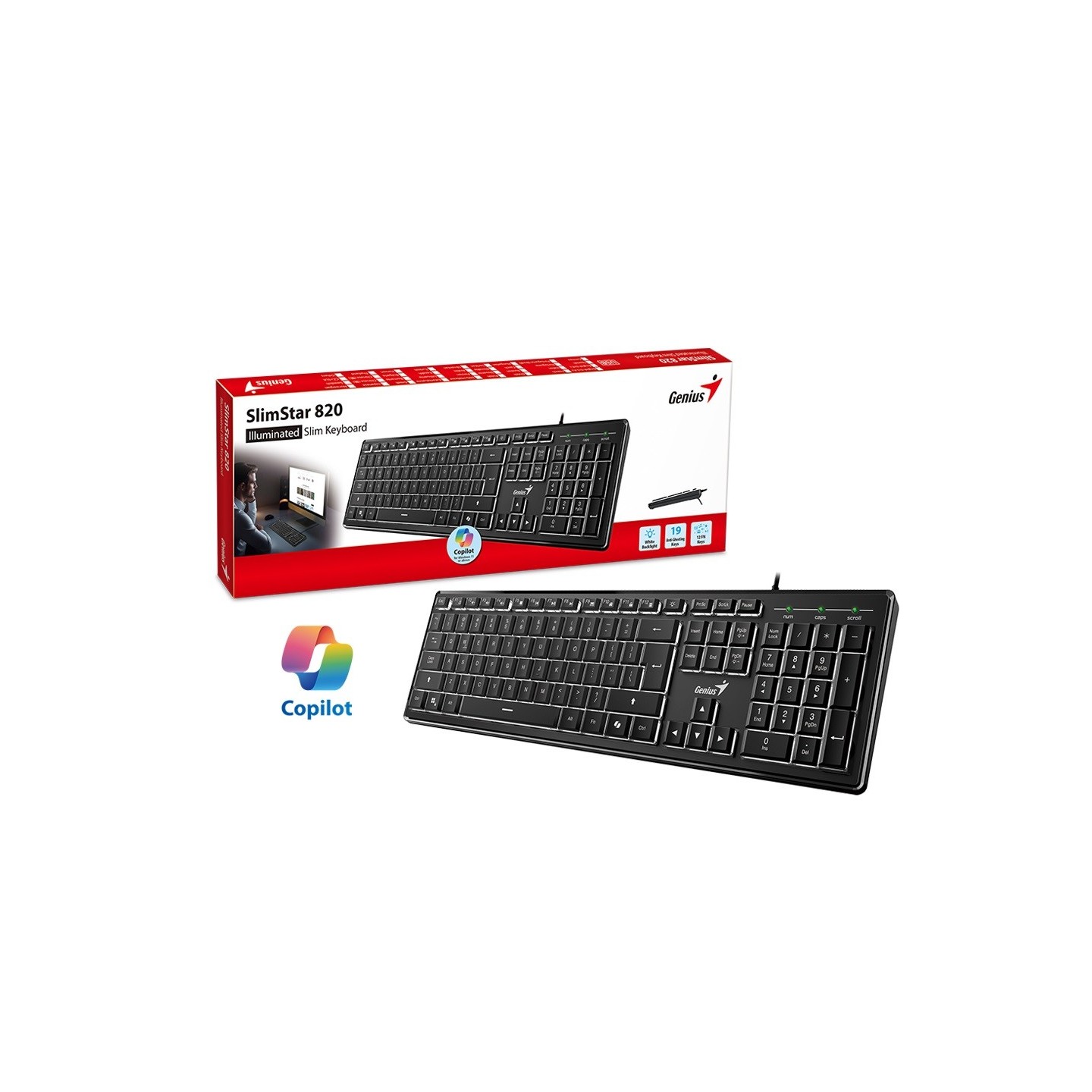 Genius SlimStar 820 Wired Illuminated AI Keyboard English (Boxed) — Buy in Cyprus with Fast Delivery