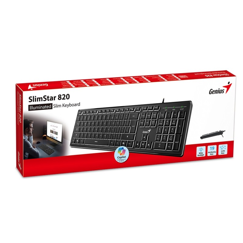 Buy Genius Keyboard - SlimStar 820 - Wired Illuminated AI Keyboard English in Cyprus, Nicosia, Limassol, Larnaka, Pafos