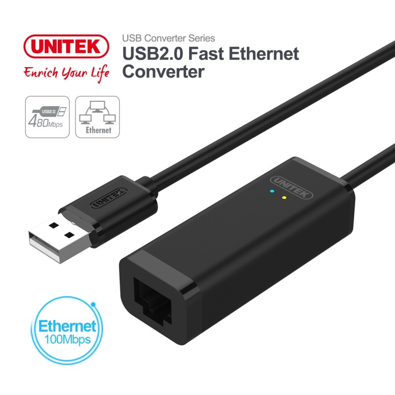 Buy Unitek USB2.0 Fast Ethernet Converter - Y-1468 - USB2.0 Fast Ethernet Converter in Cyprus, Nicosia, Limassol, Larnaka, Pafos