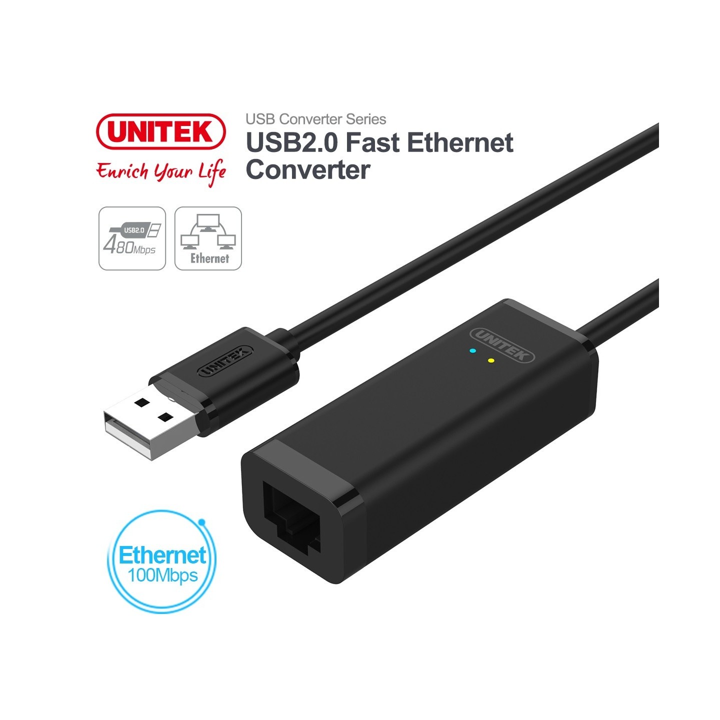 Unitek USB2.0 Fast Ethernet Converter - Y-1468 - USB2.0 Fast Ethernet Converter — Buy in Cyprus with Fast Delivery
