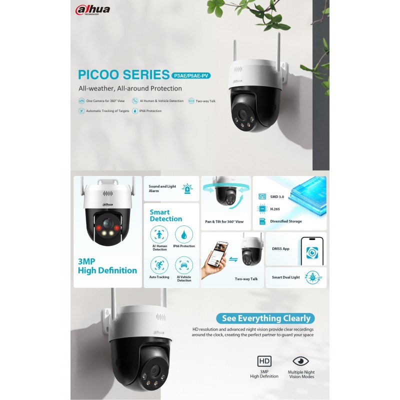 Buy Dahua IP 3.0MP 4.0mm Wifi PT Dome - P3AE-PV - Dual Illumination in Cyprus, Nicosia, Limassol, Larnaka, Pafos