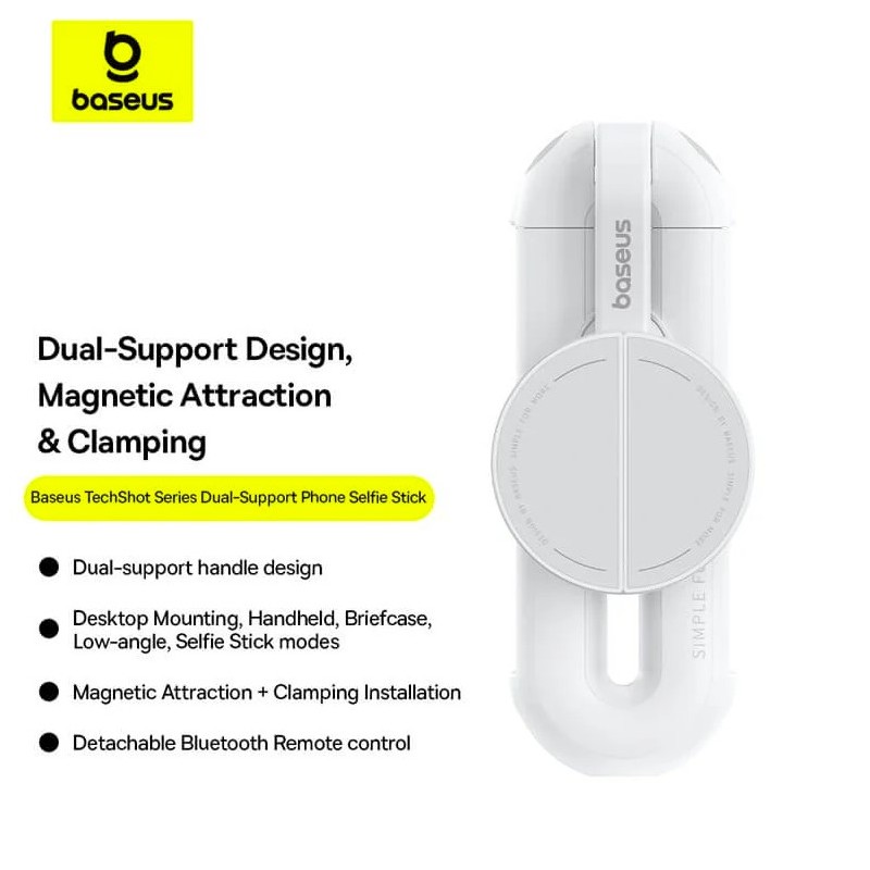 Buy Baseus TechShot Series Aluminium Selfie Stick - Extendable up to 61cm - White in Cyprus, Nicosia, Limassol, Larnaka, Pafos