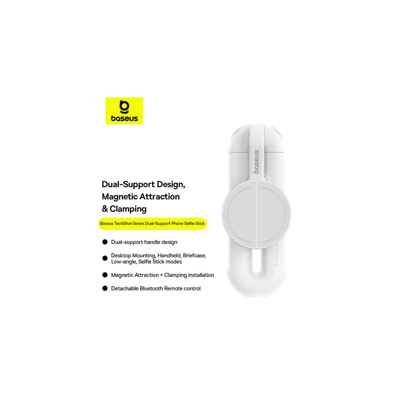 Baseus TechShot Series Aluminium Selfie Stick - Extendable up to 61cm - White — Buy in Cyprus with Fast Delivery