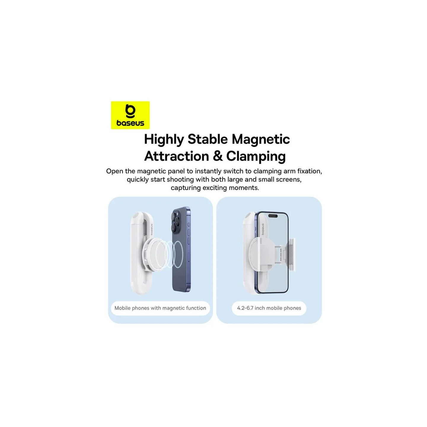 Baseus TechShot Series Aluminium Selfie Stick - Extendable up to 61cm - White — Buy in Cyprus with Fast Delivery