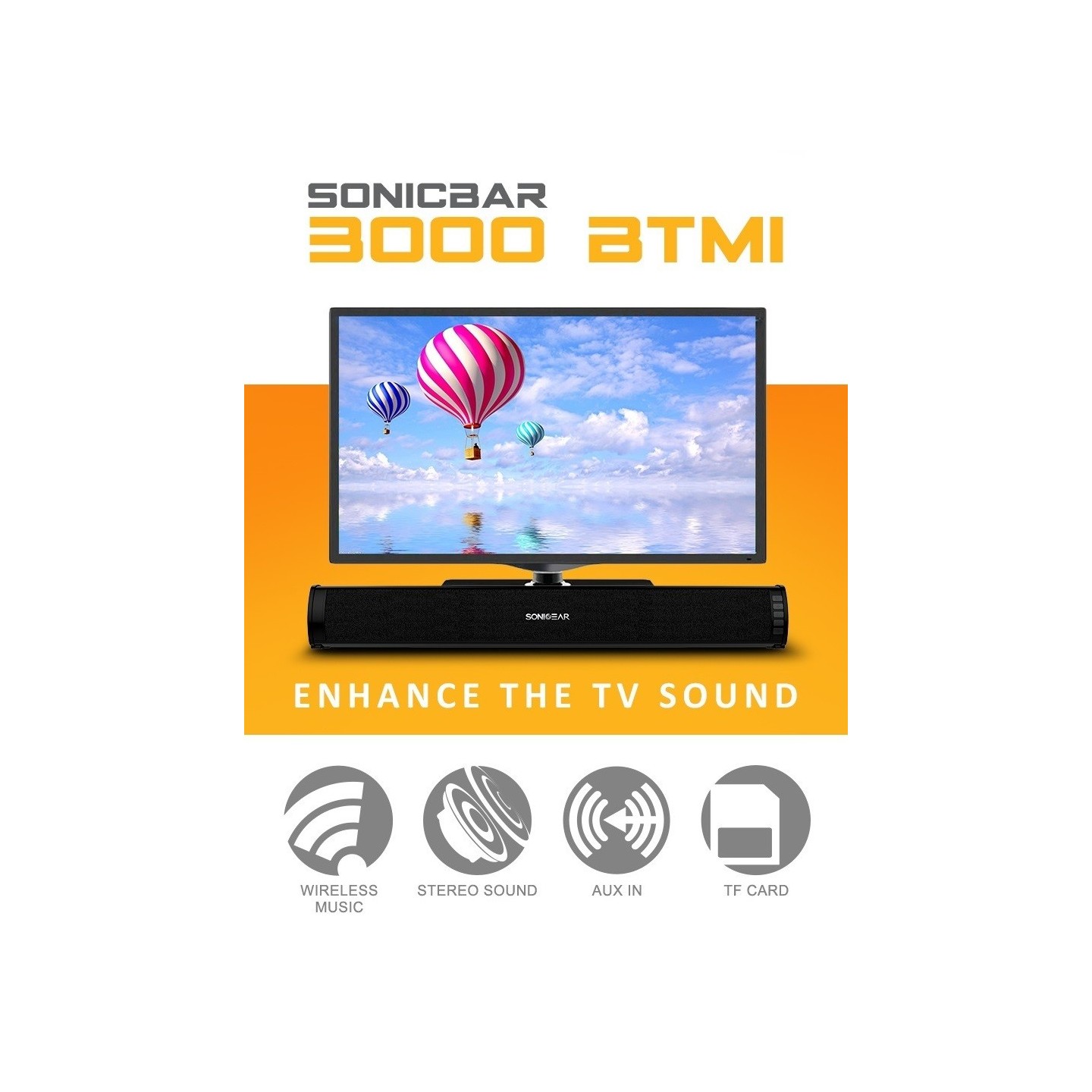 SonicGear Soundbar for TV PC - SONICBAR 3000 - 40W RMS Bluetooth, SD Card & FM — Buy in Cyprus with Fast Delivery