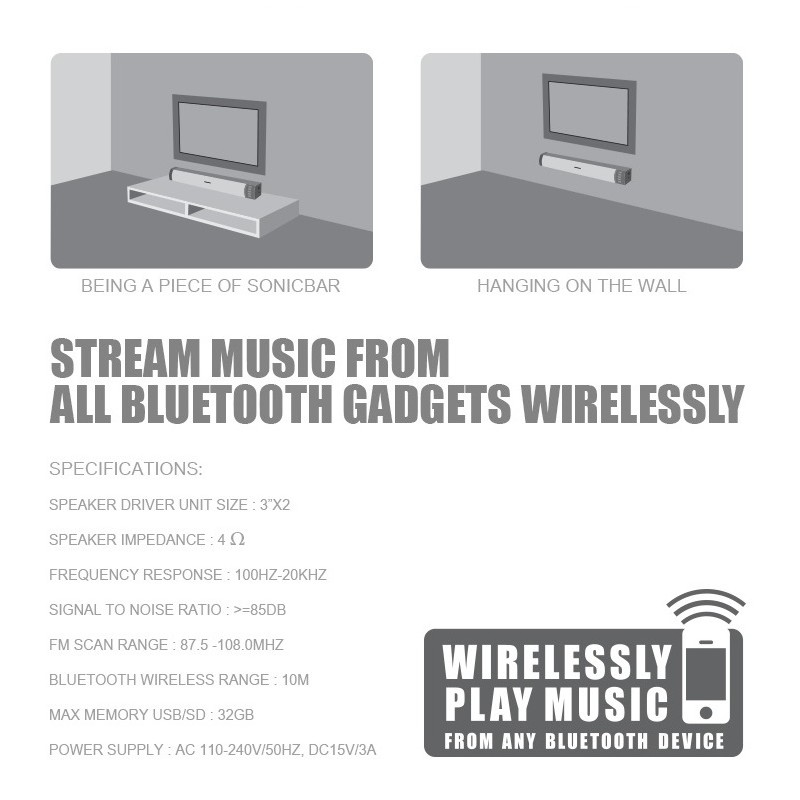 Buy SonicGear Soundbar for TV PC - SONICBAR 3000 - 40W RMS Bluetooth, SD Card & FM in Cyprus, Nicosia, Limassol, Larnaka, Pafos