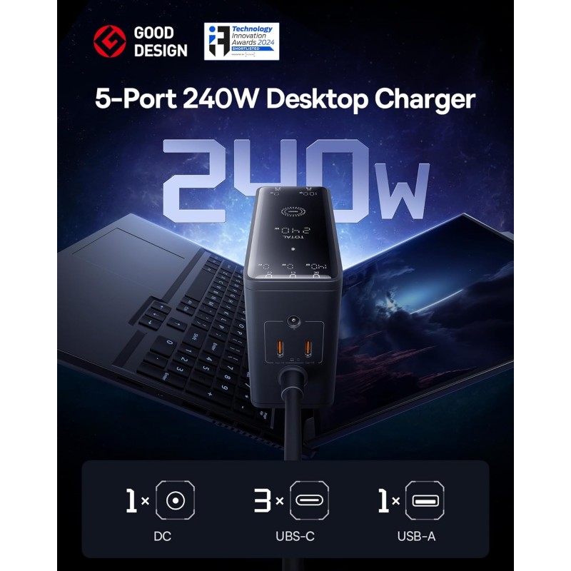 Buy Baseus Desktop Charger 240W 3C+U+DC Touch Display & App Control incl 240W Ch... in Cyprus, Nicosia, Limassol, Larnaka, Pafos