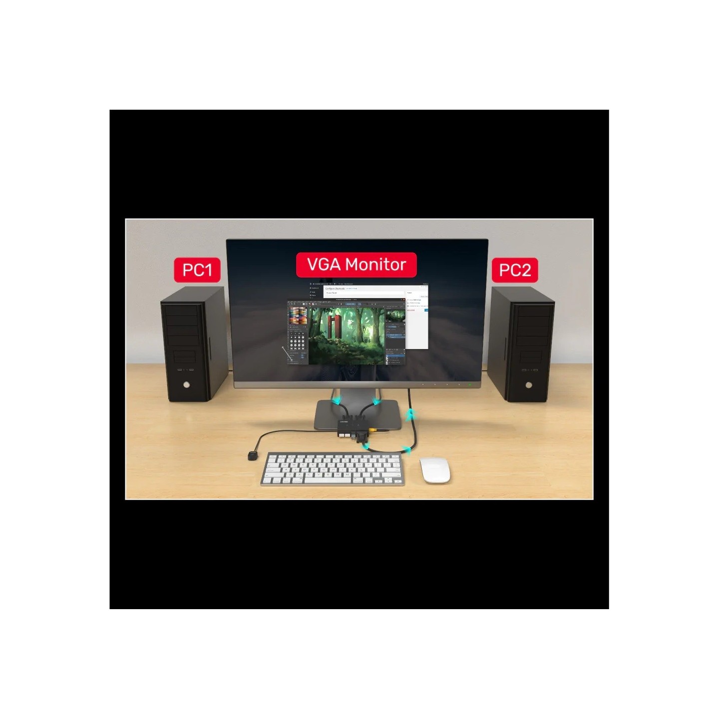 Unitek VGA KVM Switch - U-8709ABK - 2In1Out, 3-Port USB2.0 Hub — Buy in Cyprus with Fast Delivery