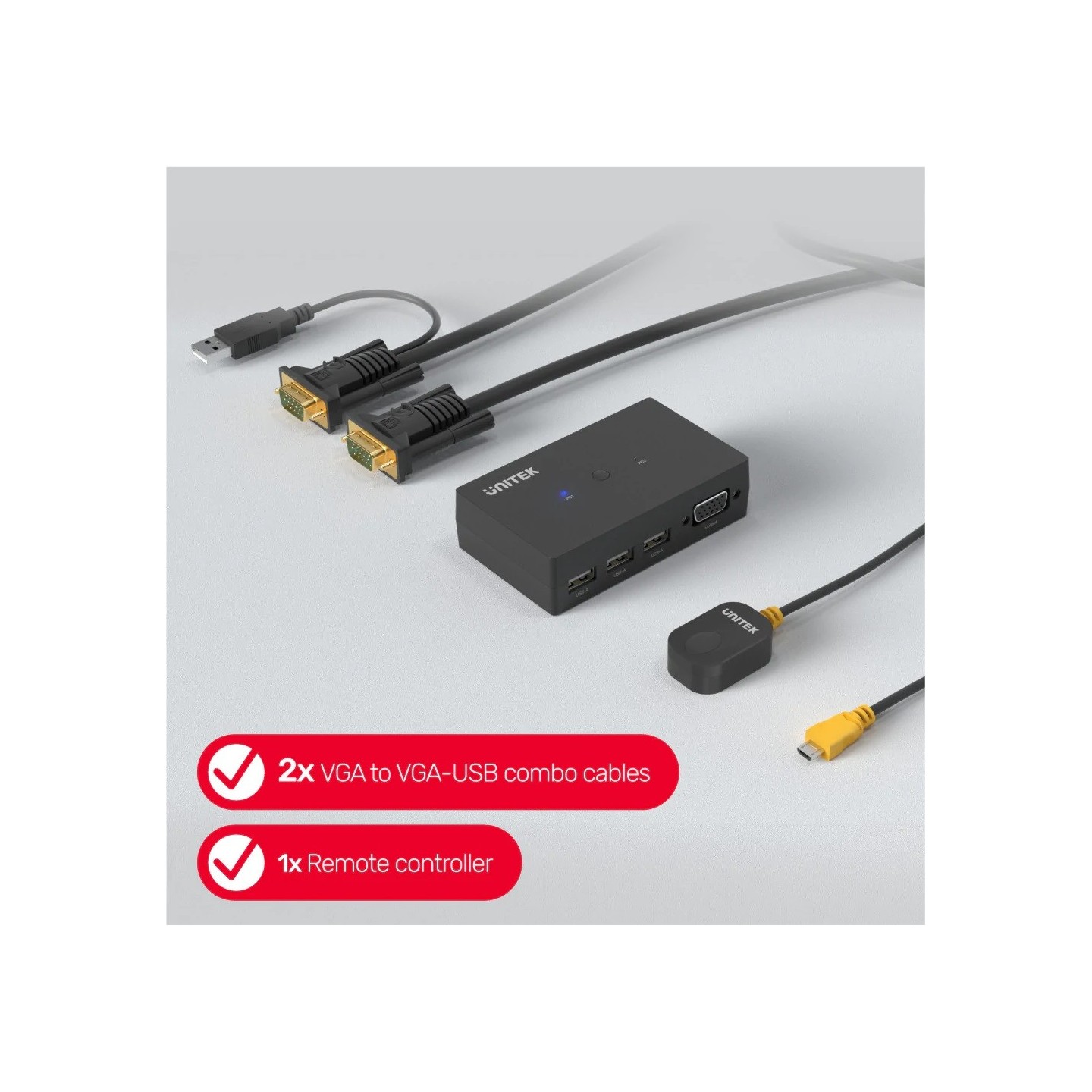 Unitek VGA KVM Switch - U-8709ABK - 2In1Out, 3-Port USB2.0 Hub — Buy in Cyprus with Fast Delivery