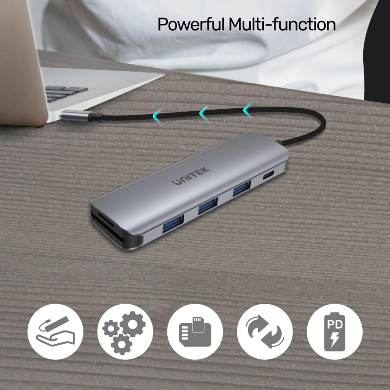 Buy Unitek Hub - H1107C - Alum Type-C Hub 3x USB3.1 SD PD100W Space Grey in Cyprus, Nicosia, Limassol, Larnaka, Pafos