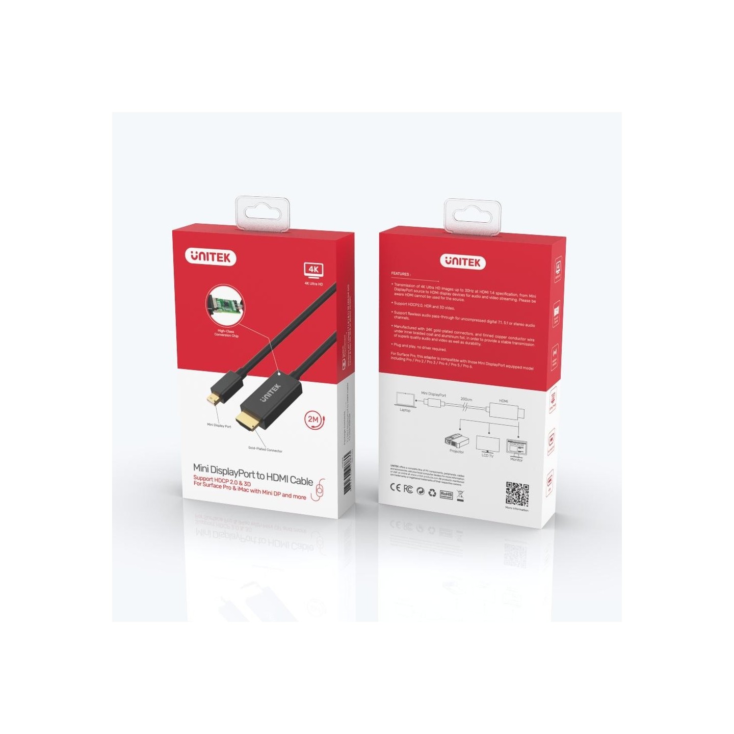 Unitek Mini DP to 4K HDMI Cable - V1152A - 2.0m — Buy in Cyprus with Fast Delivery