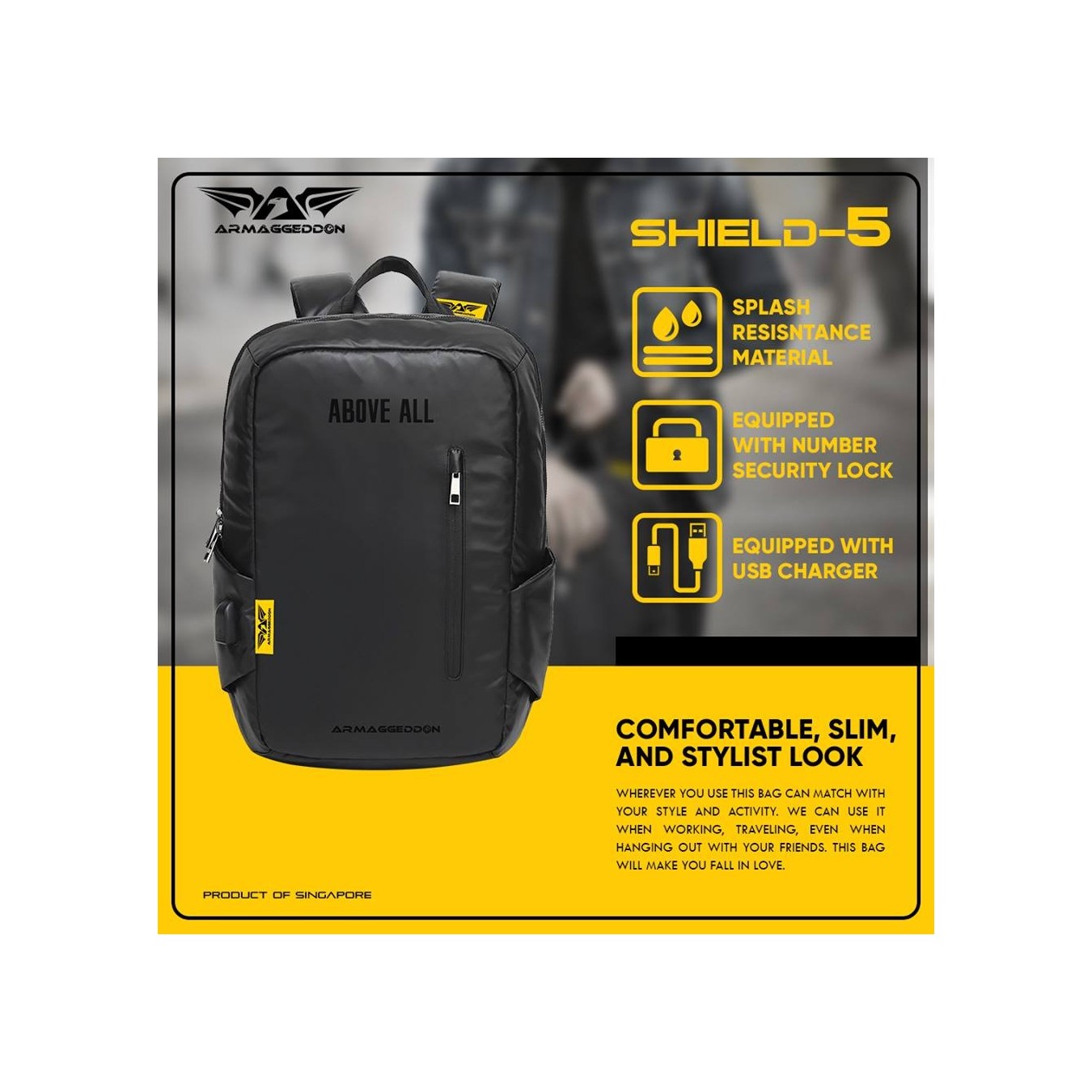 Armaggeddon SHIELD 5 Anti-Theft Gaming Backpack – Waterproof USB Port | Armenius Store