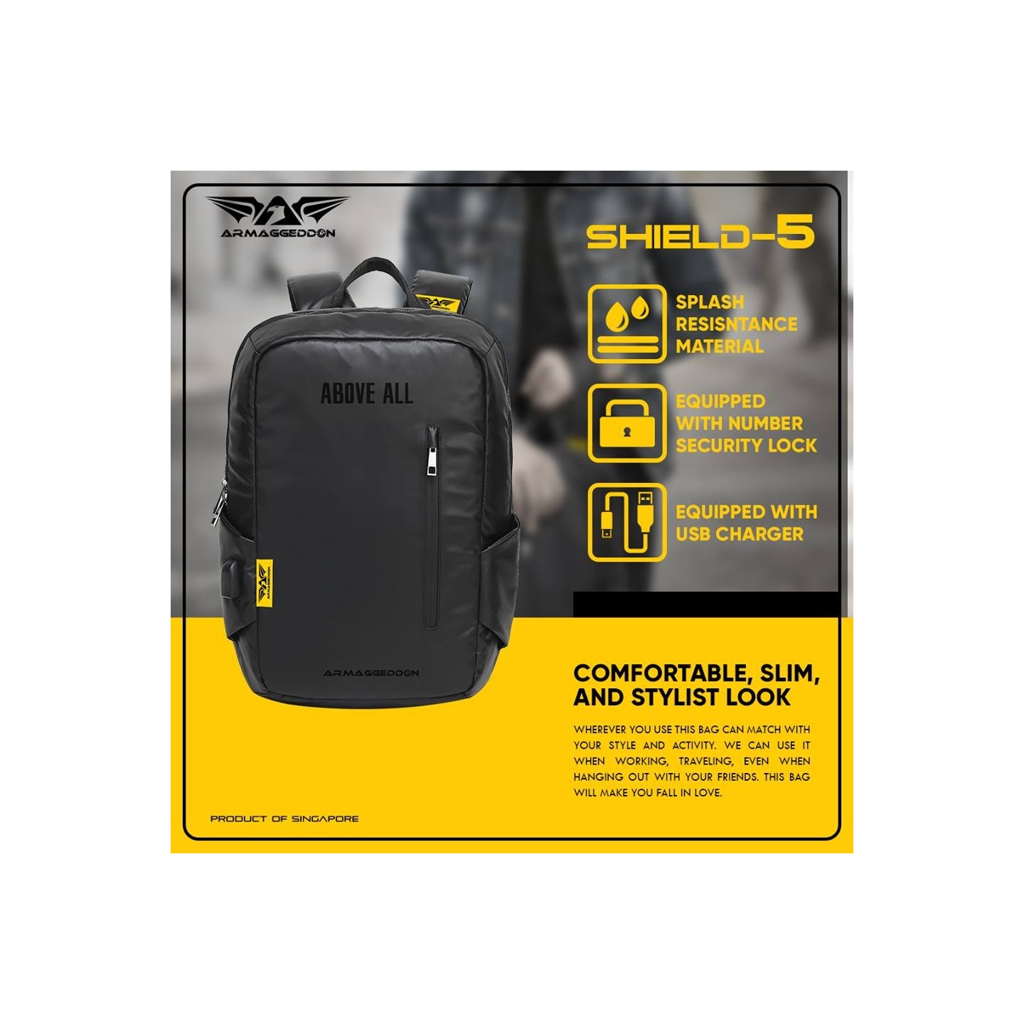 Armaggeddon Anti-Theft Gaming Bag - SHIELD 5 - Black — Buy in Cyprus with Fast Delivery