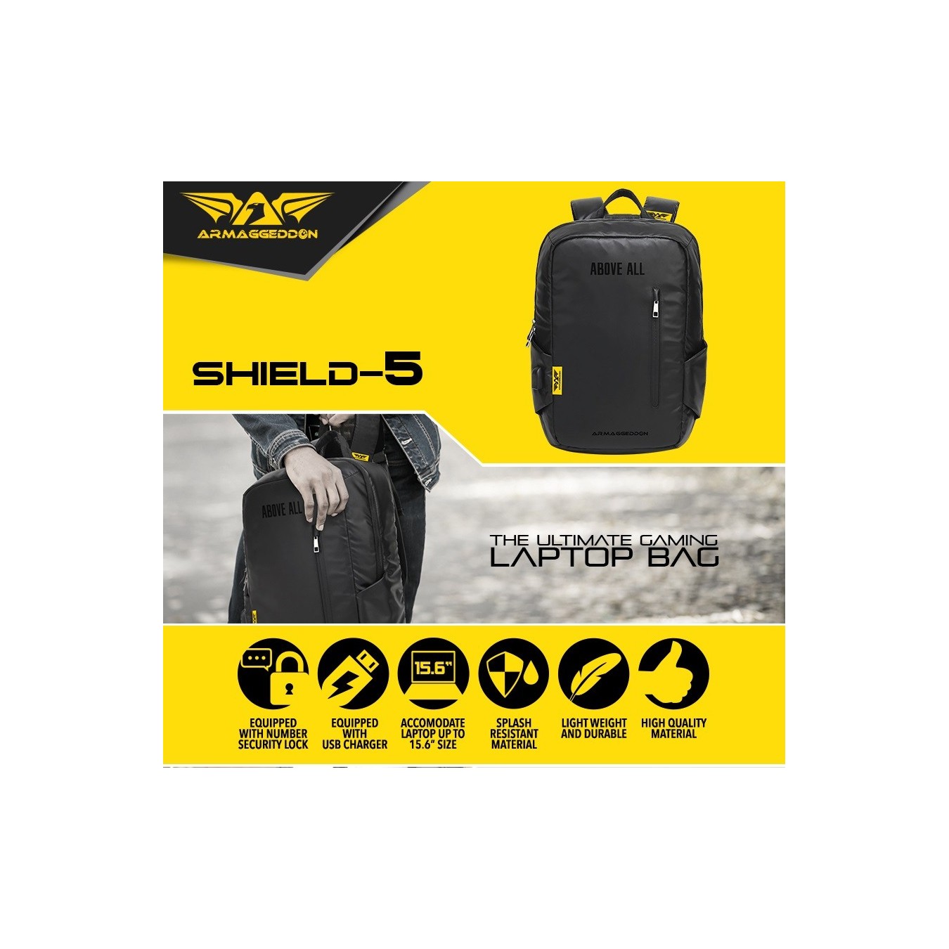 Armaggeddon SHIELD 5 Anti-Theft Gaming Backpack – Waterproof USB Port | Armenius Store