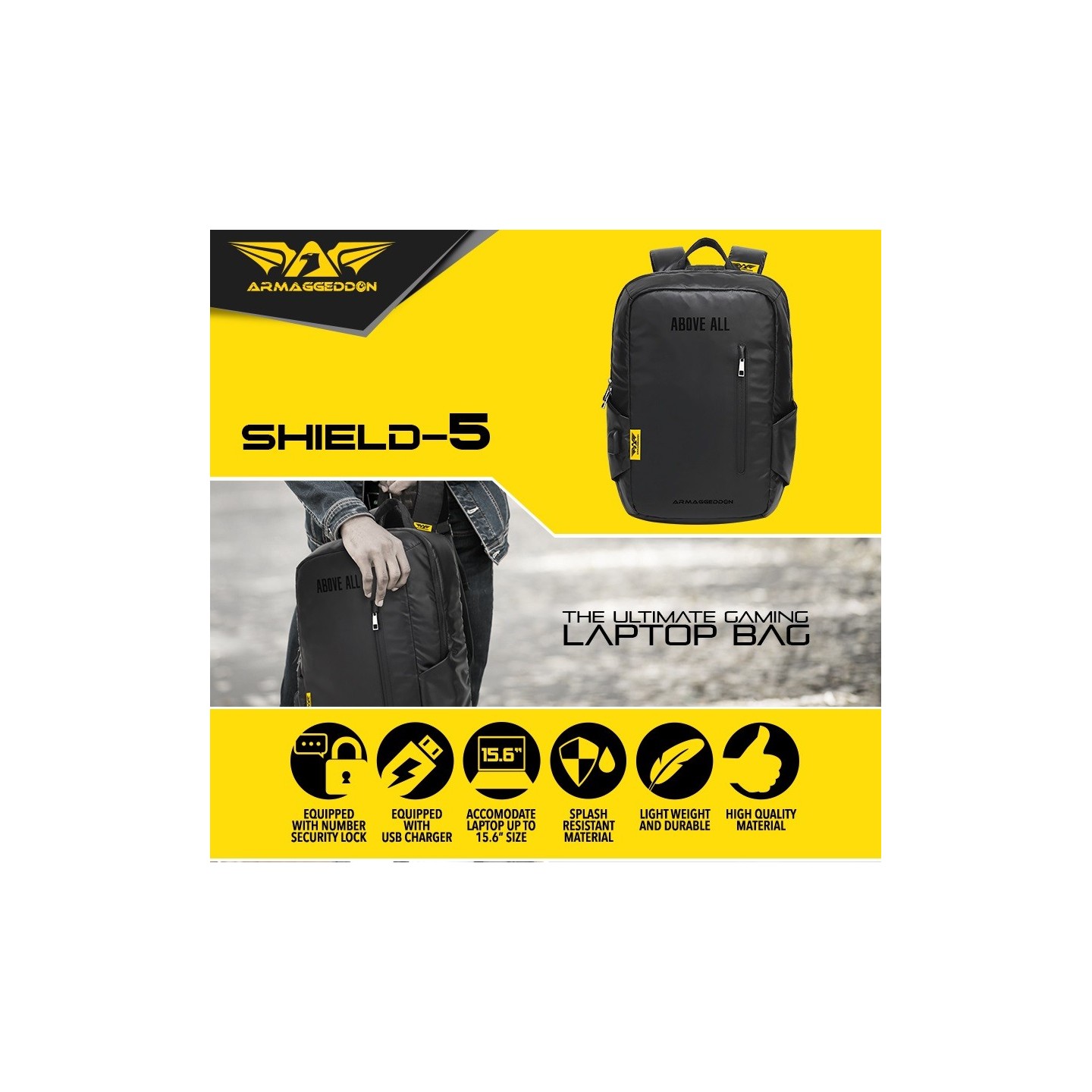 Armaggeddon Anti-Theft Gaming Bag - SHIELD 5 - Black — Buy in Cyprus with Fast Delivery