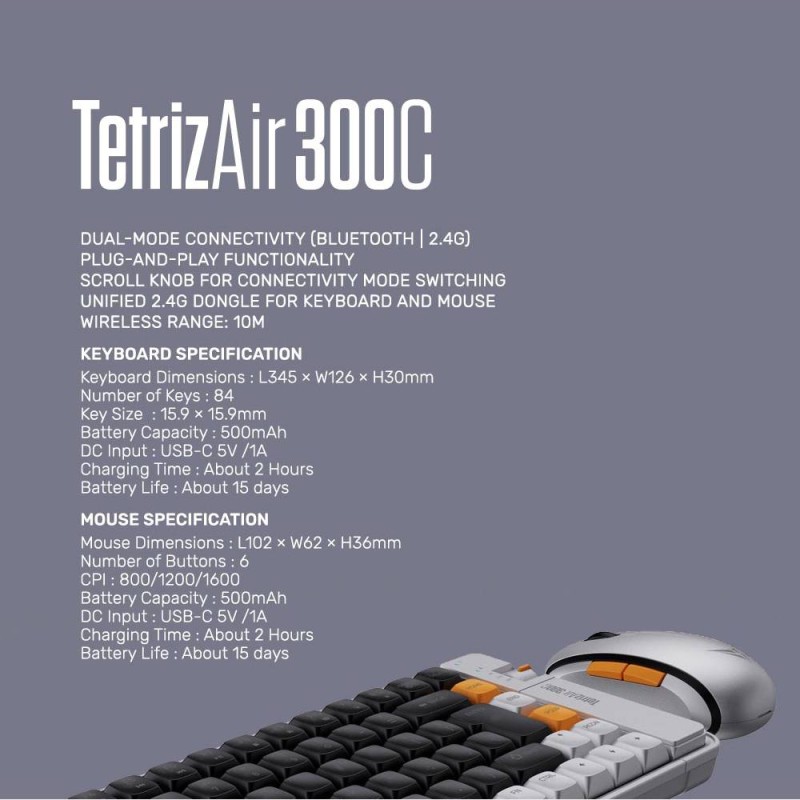 Buy Alcatroz Keyboard & Mouse 2.4G+BT Combo 84K Tetriz Air - 300C - Winter White in Cyprus, Nicosia, Limassol, Larnaka, Pafos
