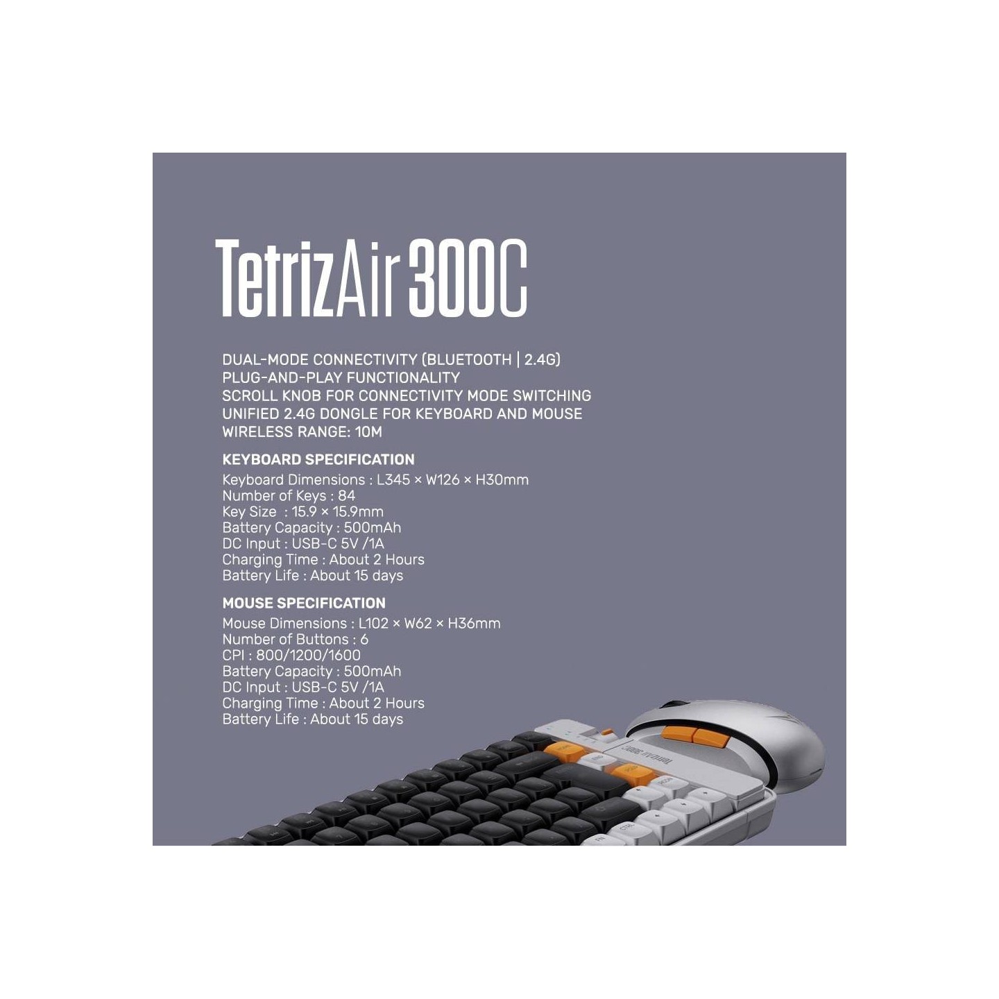 Alcatroz Tetriz Air 300C 84-Key Wireless Combo BT5.3/2.4G - ALC-TETRIZ-AIR-300C (Boxed) — Buy in Cyprus with Fast Delivery
