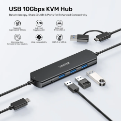 Unitek U1344A USB-C 10Gbps KVM Hub - 3 USB-A Ports Data Sharing — Armenius Store Cyprus