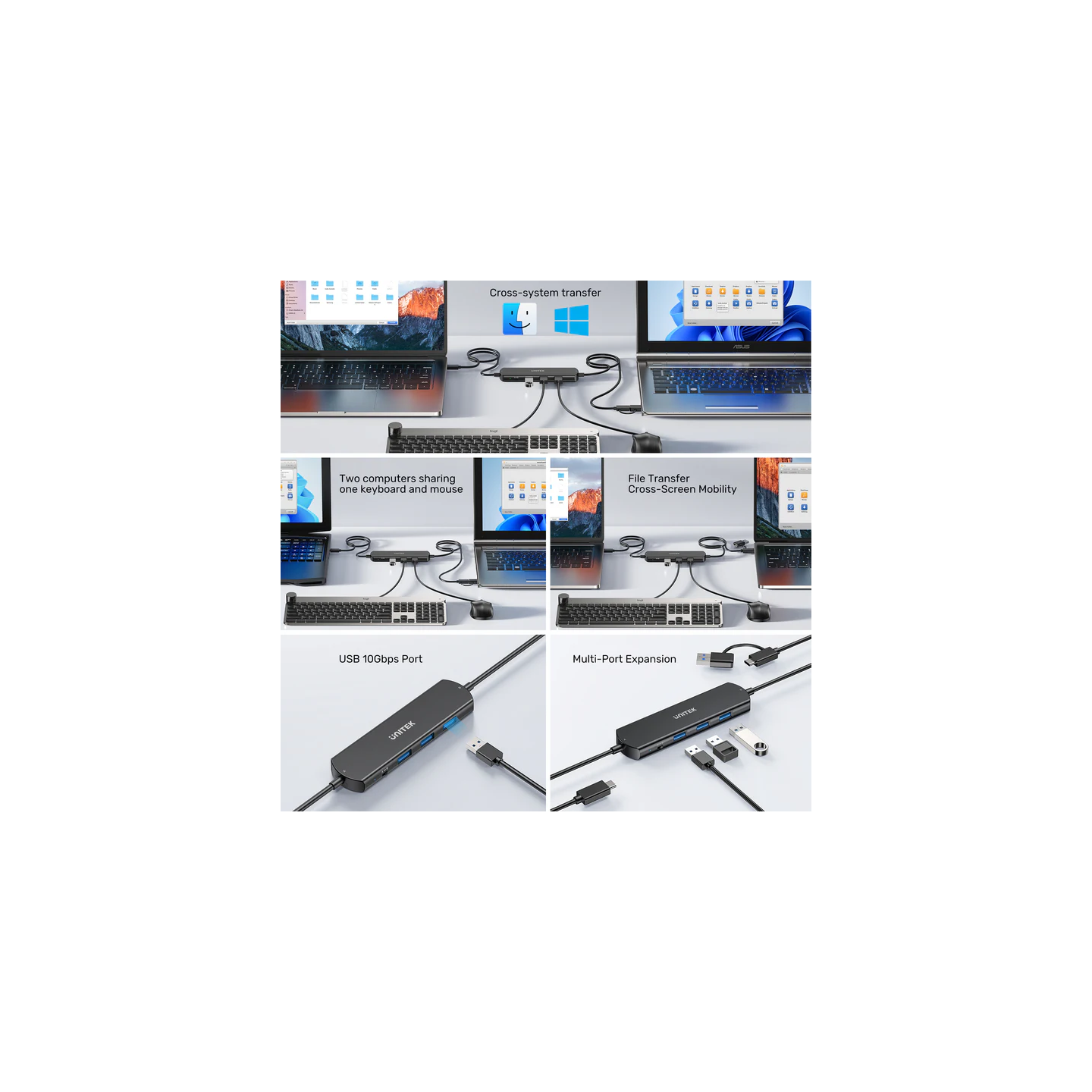 Unitek U1344A USB-C 10Gbps KVM Hub - 3 USB-A Ports Data Sharing — Armenius Store Cyprus