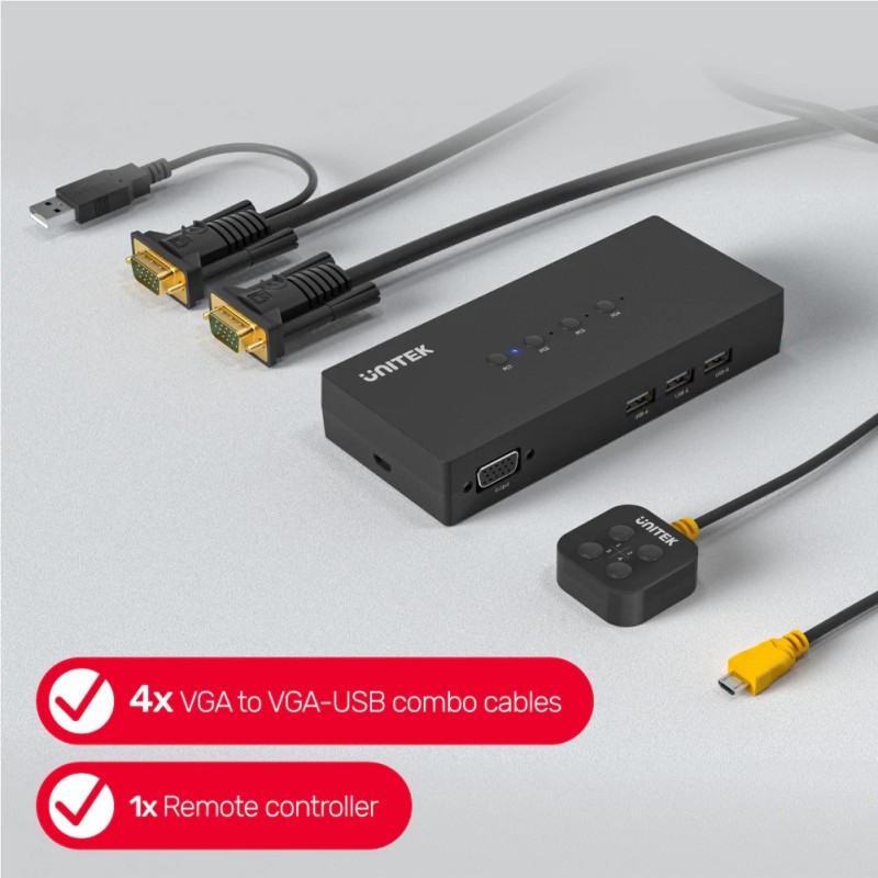 Buy Unitek VGA KVM Switch 4In1Out w 3-Port USB2.0 Hub - U-8710ABK - VGA, 4In1Out... in Cyprus, Nicosia, Limassol, Larnaka, Pafos