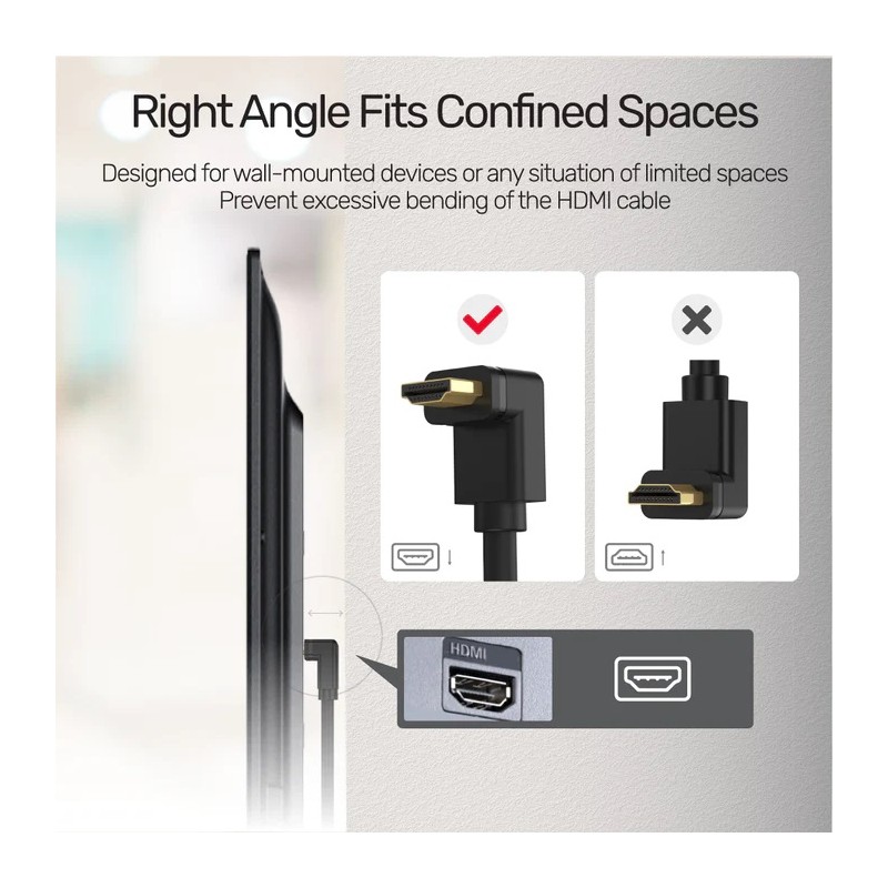 Buy Unitek HC HDMI Right Angle Cable 90 Degrees 3.0m - Y-C1002 - HDMI Right Angl... in Cyprus, Nicosia, Limassol, Larnaka, Pafos