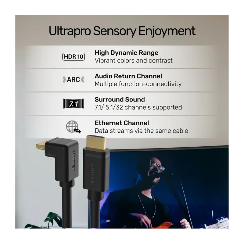 Buy Unitek HC HDMI Right Angle Cable 90 Degrees 3.0m - Y-C1002 - HDMI Right Angl... in Cyprus, Nicosia, Limassol, Larnaka, Pafos