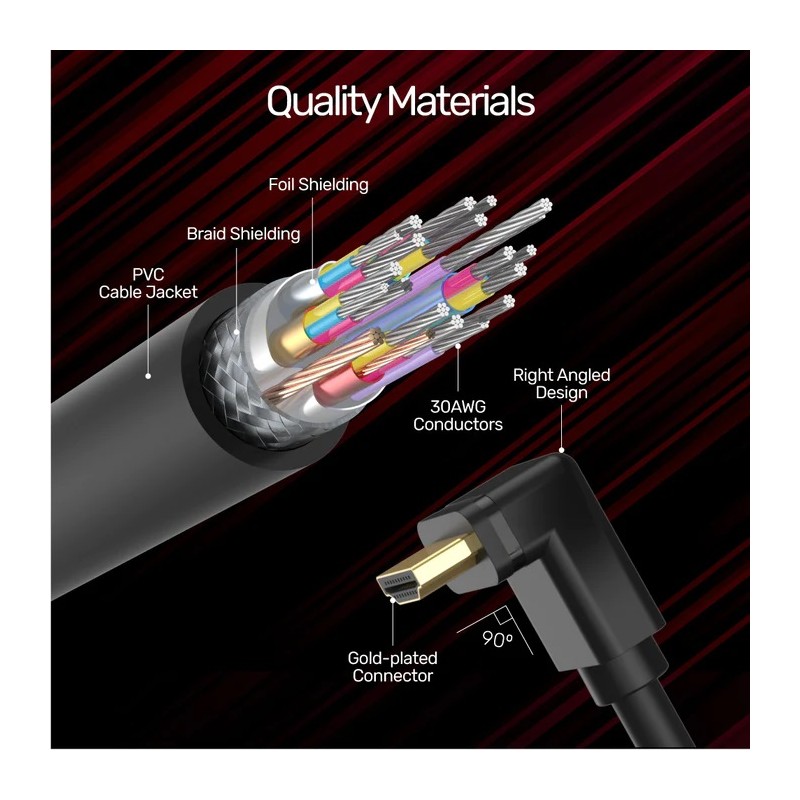 Buy Unitek HC HDMI Right Angle Cable 90 Degrees 3.0m - Y-C1002 - HDMI Right Angl... in Cyprus, Nicosia, Limassol, Larnaka, Pafos