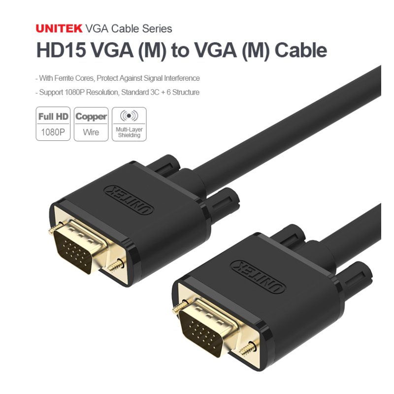 Buy Unitek VGA to VGA Cable - Y-C503G - VGA to VGA Cable 1.5m in Cyprus, Nicosia, Limassol, Larnaka, Pafos