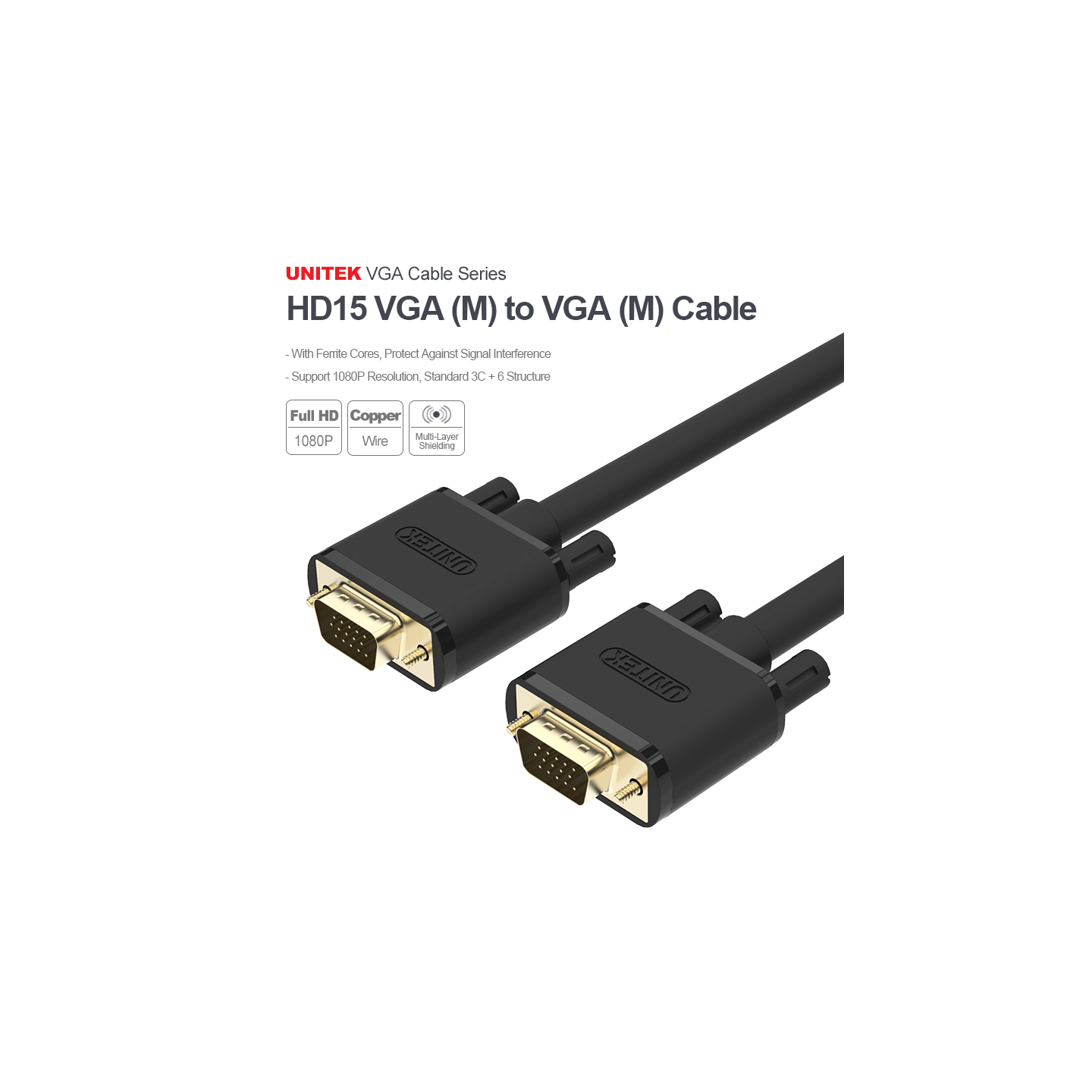 Unitek VGA to VGA Cable - Y-C503G - VGA to VGA Cable 1.5m — Buy in Cyprus with Fast Delivery