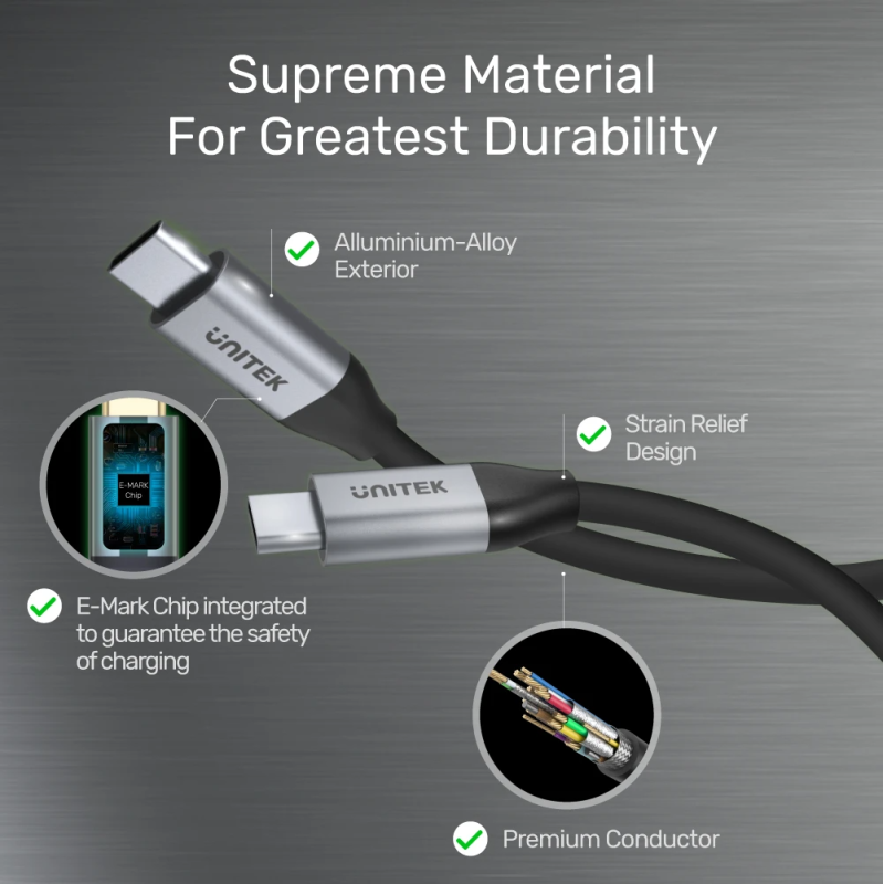 Buy Unitek USB-C Cable - C14091ABK - PD100W 4K 60Hz 2.0m in Cyprus, Nicosia, Limassol, Larnaka, Pafos