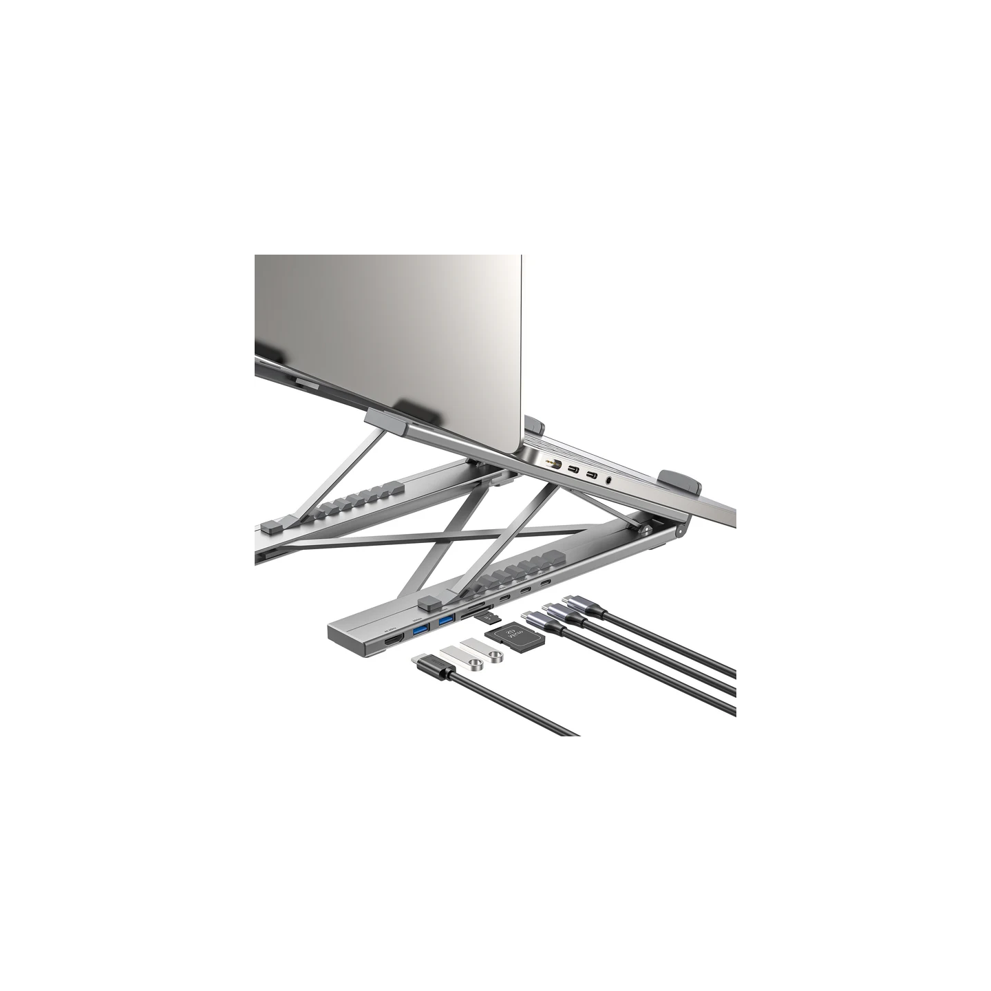 Unitek Stand for Laptop Foldable with Hub - D1137A - 2x USB-A, 1x USB-C, HDMI, SD, PD100W — Buy in Cyprus with Fast Delivery