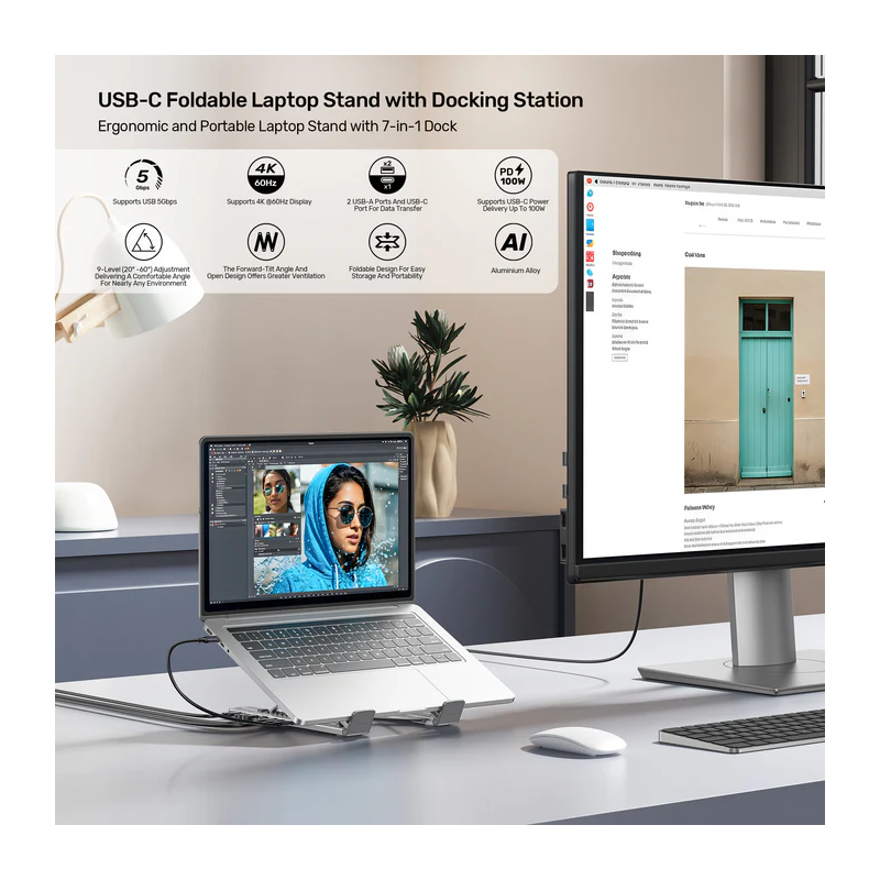 Buy Unitek Stand for Laptop Foldable with Hub - D1137A - 2x USB-A, 1x USB-C, HDM... in Cyprus, Nicosia, Limassol, Larnaka, Pafos