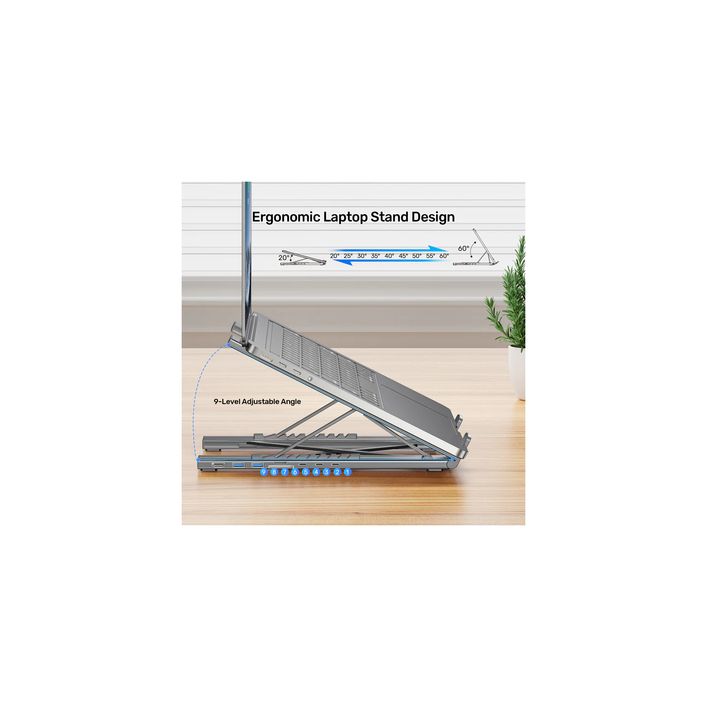 Unitek Stand for Laptop Foldable with Hub - D1137A - 2x USB-A, 1x USB-C, HDMI, SD, PD100W — Buy in Cyprus with Fast Delivery