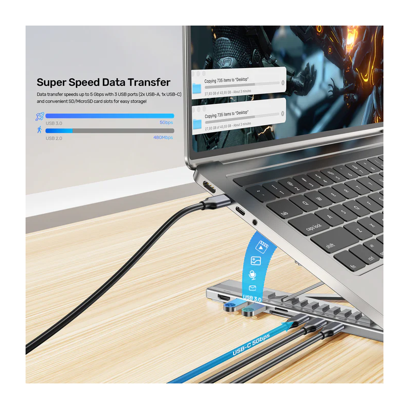 Buy Unitek Stand for Laptop Foldable with Hub - D1137A - 2x USB-A, 1x USB-C, HDM... in Cyprus, Nicosia, Limassol, Larnaka, Pafos