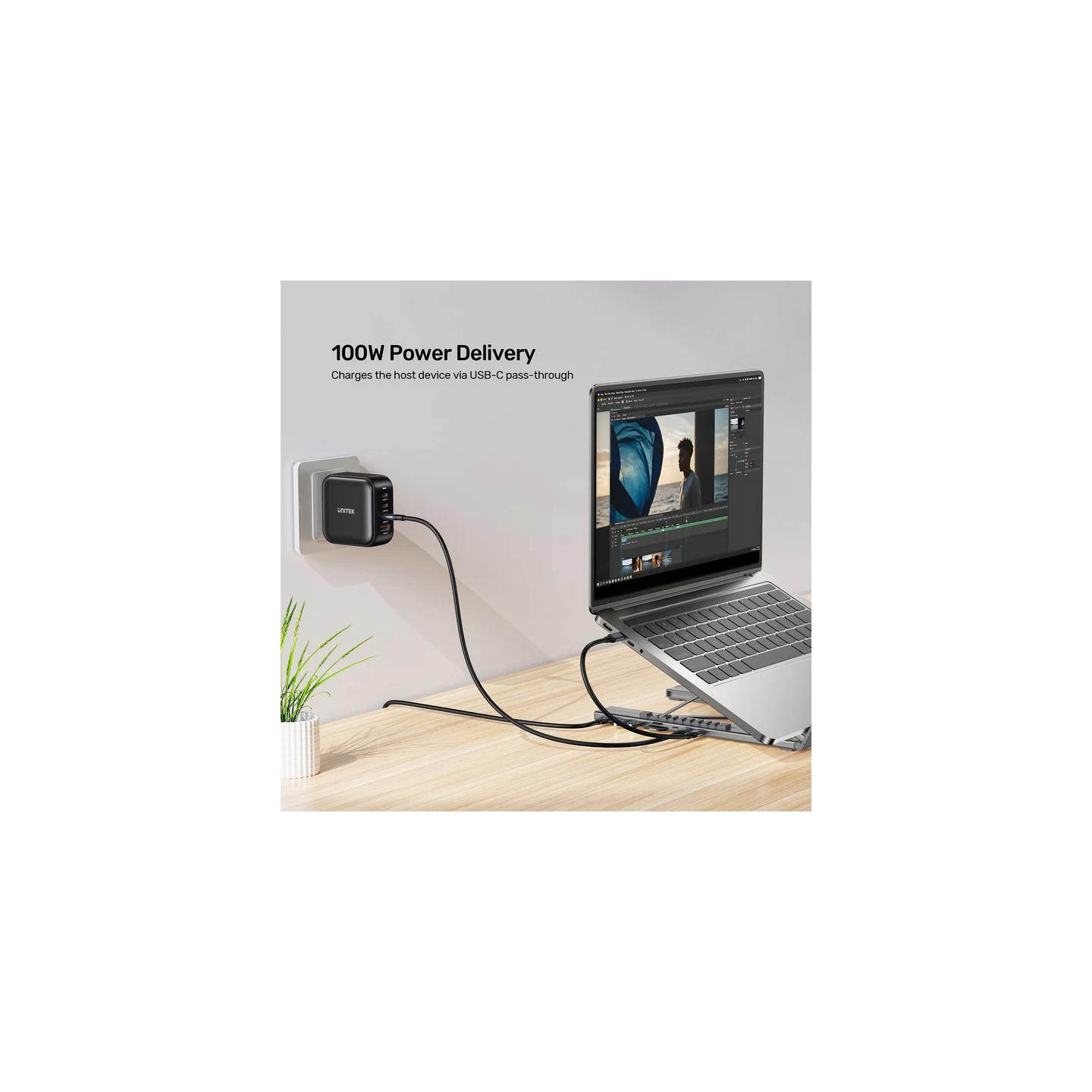 Unitek Stand for Laptop Foldable with Hub - D1137A - 2x USB-A, 1x USB-C, HDMI, SD, PD100W — Buy in Cyprus with Fast Delivery