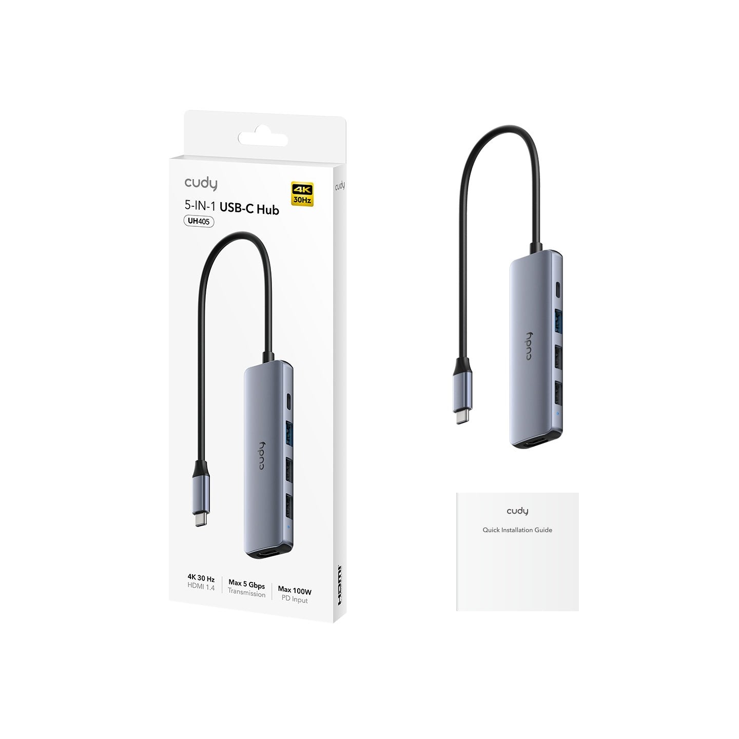 Cudy Hub USB-C - UH405 - 1xHDMI 4K30Hz PD100W 3xUSB-A — Buy in Cyprus with Fast Delivery