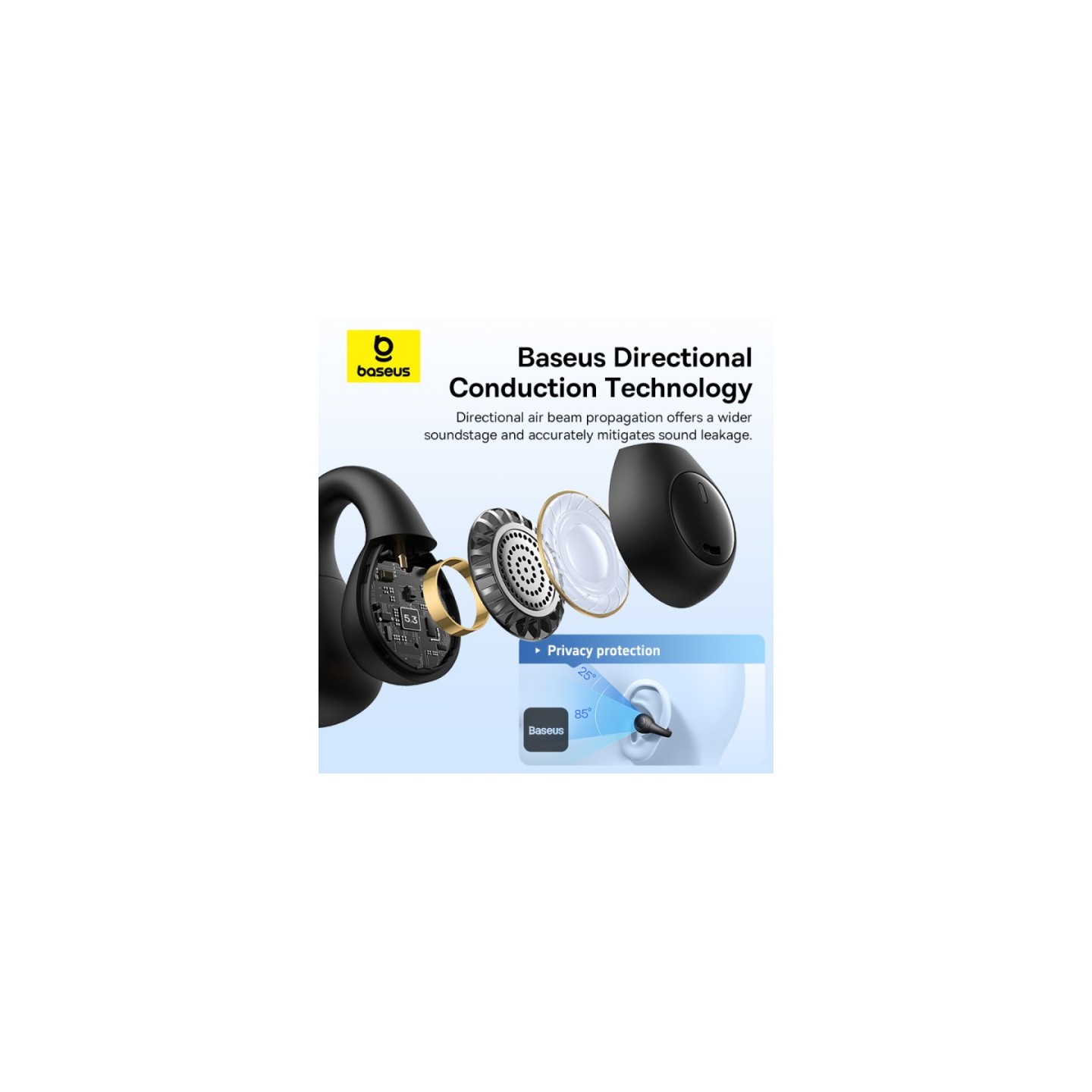 Baseus Headphones Open Ear - AirGo 1 Ring - Black — Buy in Cyprus with Fast Delivery